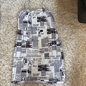 Newspaper patterned tight short dress